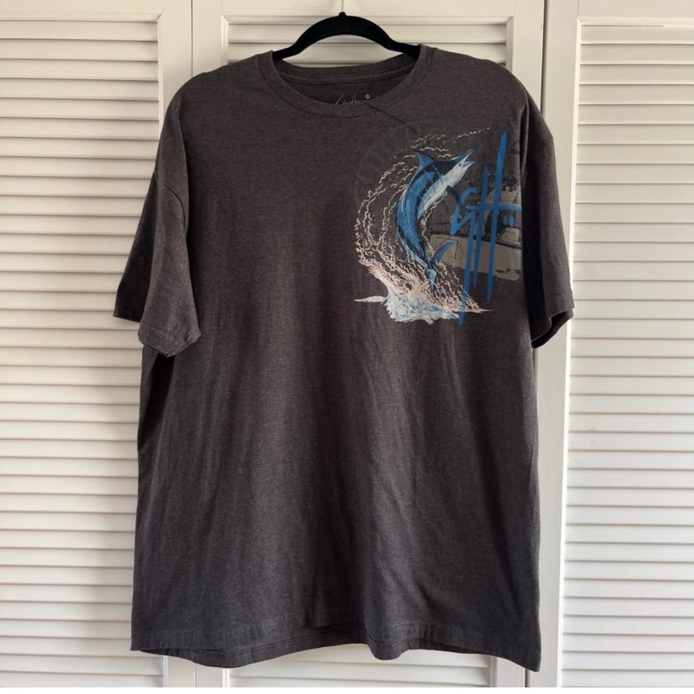 Guy Harvey T Shirt Mens Size XL Grey Marlin Graphic Casual Short Sleeve EUC